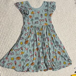 Little Sleepies Kids Dress with Fun Patterns in Blue and Yellow